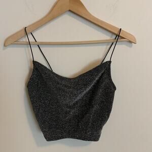 H&M Divided Womens Size XXS Cropped Top Black Metallic Tank Top Slinky Party
